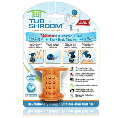 TubShroom Revolutionary Hair Catcher Drain Protector for Tub Drains (No More Clogs) Orange