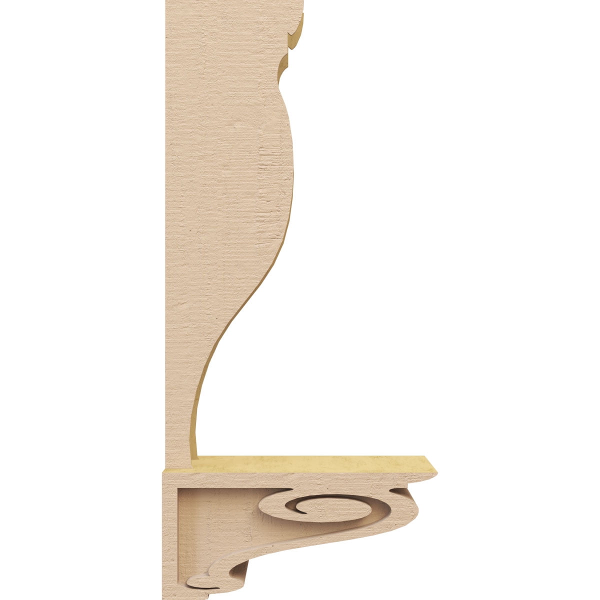4"W x 8"D x 4"H Wide Scroll Rough Cedar Woodgrain TimberThane Corbel, Primed Tan