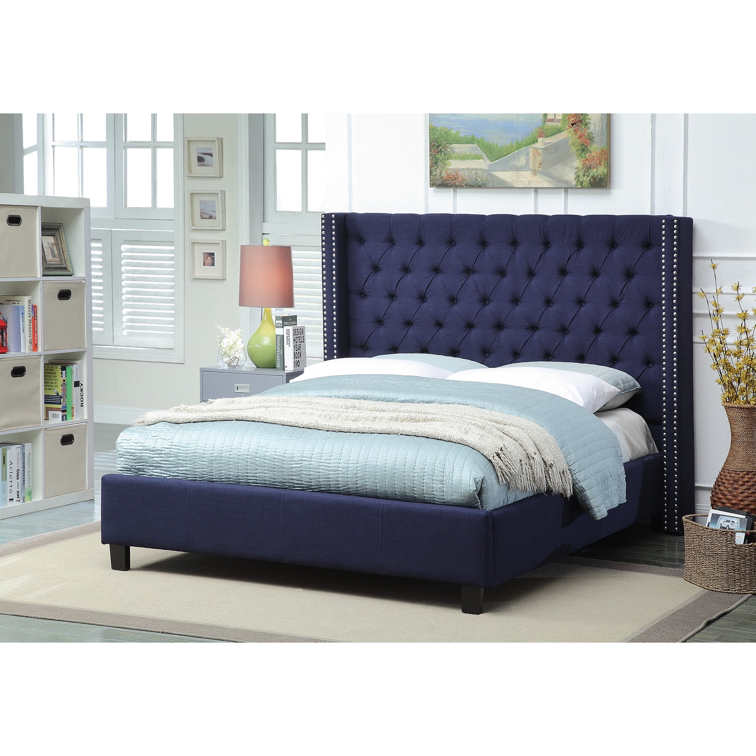 Ashton Navy Linen Full Bed Color Com Ashton Navy Linen Full Bed Color, Monroe Ii Upholstered King Bed Instructions