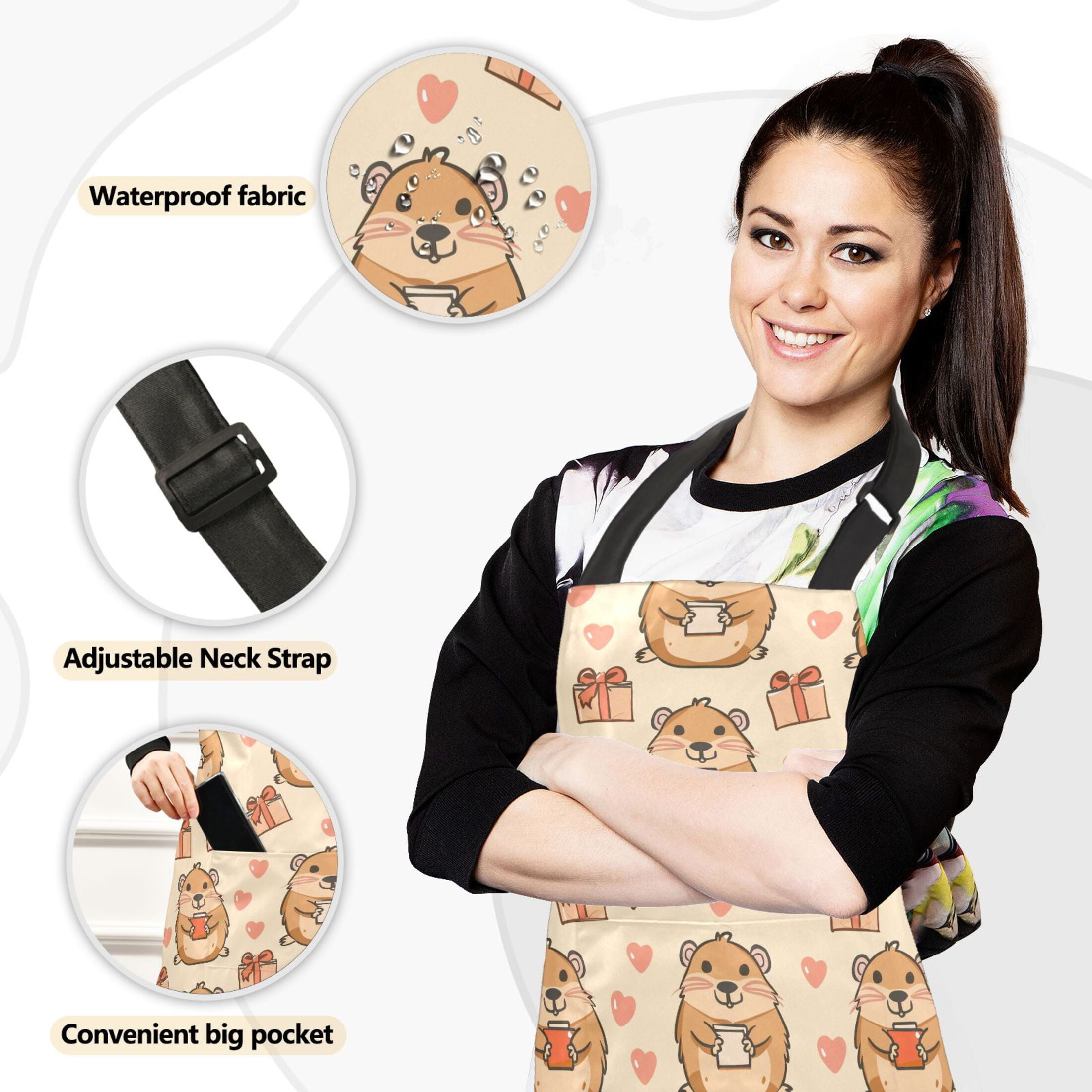 5 Pcs Kitchen Set Heat Resistant Oven Mitts and Non-Slip Pot Holders with Adjustable Cooking Apron Capybara Holding Gift