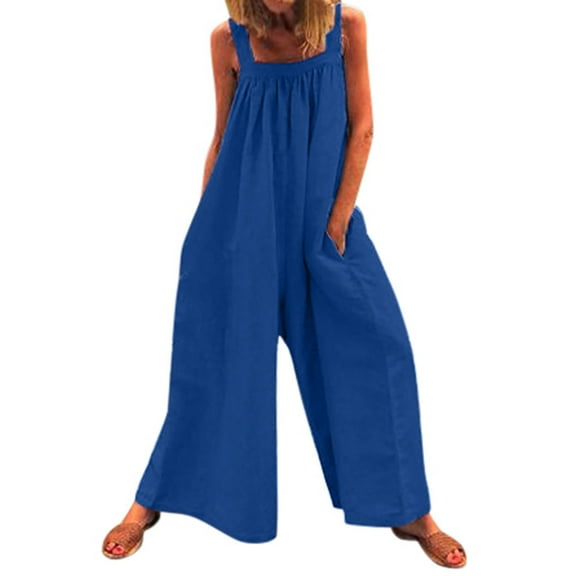 Bigersell Women High- Skinny Jumpsuit Womens Jumpsuits Solid Color Overalls Loose Sleeveless Casual Rompers Fashion Wide Legged Pants Home Holiday Woman Jumpsuits Wide Leg Pants for Ladies