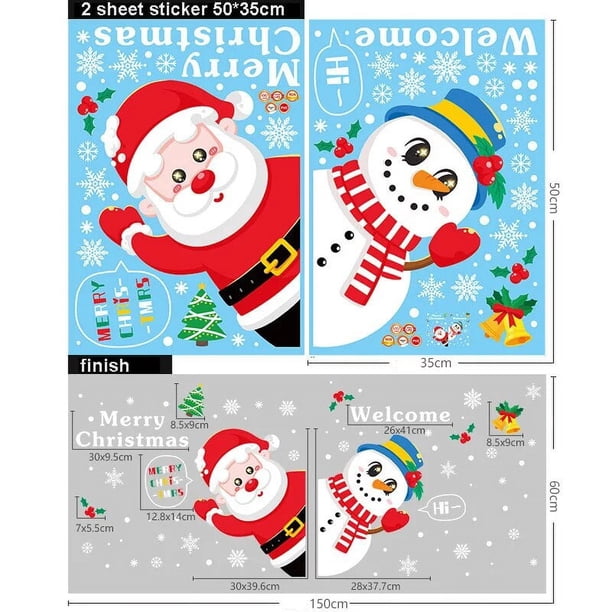 Pegatinas de Feliz Navidad para el hogar, decoración de ventana, copo de nieve, Papá Noel, alce, muñeco de nieve, pegatina de pared, decoración de escaparate, 2024