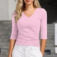 thumbnail image 2 of GEWSEY V Neck T Shirts for Women 3/4 Sleeve Cute Tops Casual Three Quarter Length Dressy Blouses Loose Layering Tunic Tops (Pink, M), 2 of 3