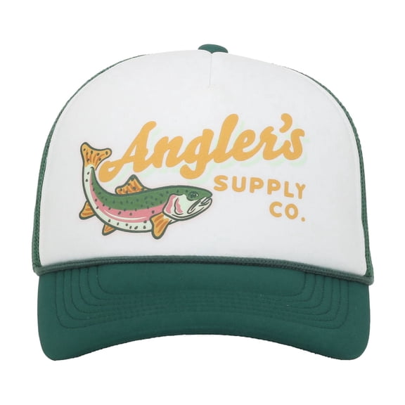 Outdoor Cap Angler's Supply Co. 5-Panel Structured Trucker Hat – Screen Print Meshback Cap, White/Green, One Size