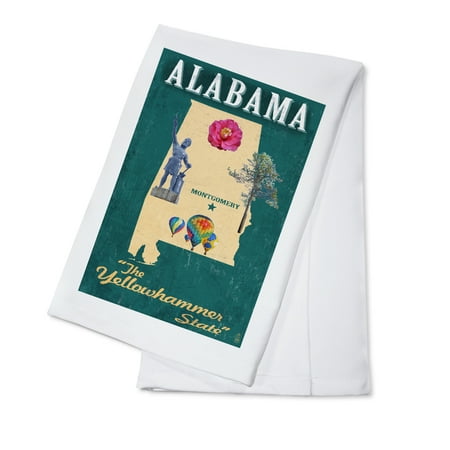 State Dish Towel - Alabama - State Icons - Lantern Press Artwork (100% Cotton Kitchen Towel)