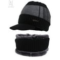 thumbnail image 3 of Gustave 2 Pieces Men Knit Visor Beanie and Fleece Lining Scarf Set, Winter Warm Thick Knit Skull Cap with Brim for Outdoor Sport "Black", 3 of 9