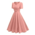 thumbnail image 3 of Efsteb Cocktail Dresses For Women Vintage 1950s Dress Short Sleeve V Neck Swing Dress Wedding Guest Party Dresses (Pink,S), 3 of 8