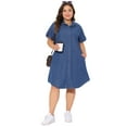 thumbnail image 3 of DARING DIVA Plus Size Denim Short Sleeve Button Down Dress 4X Blue, 3 of 6