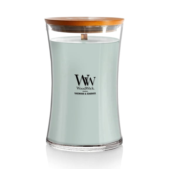 WoodWick Large Hourglass Scented Candle, Crackles as it Burns, Sagewood & Seagrass, 21.5 oz.