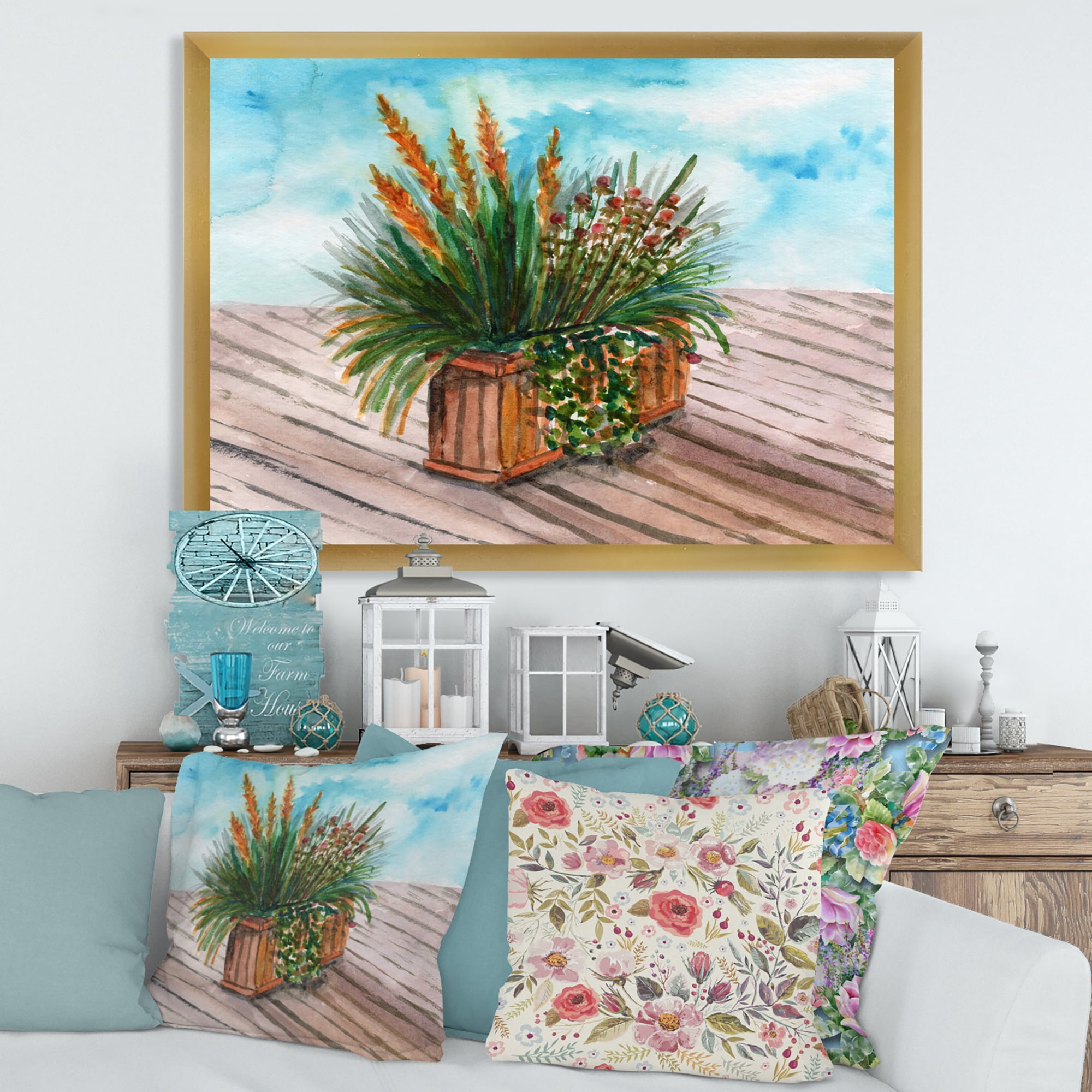 Designart 'Green Stems With Yellow Spikelets of Houseplant' Traditional Framed Art Print