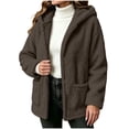thumbnail image 3 of Liuinsasek Womens Loose Fuzzy Outerwear Solid Color Fashionable Hooded Warm Long-Sleeved Fleece Fluffy Jacket with Pockets for Winter, 3 of 9