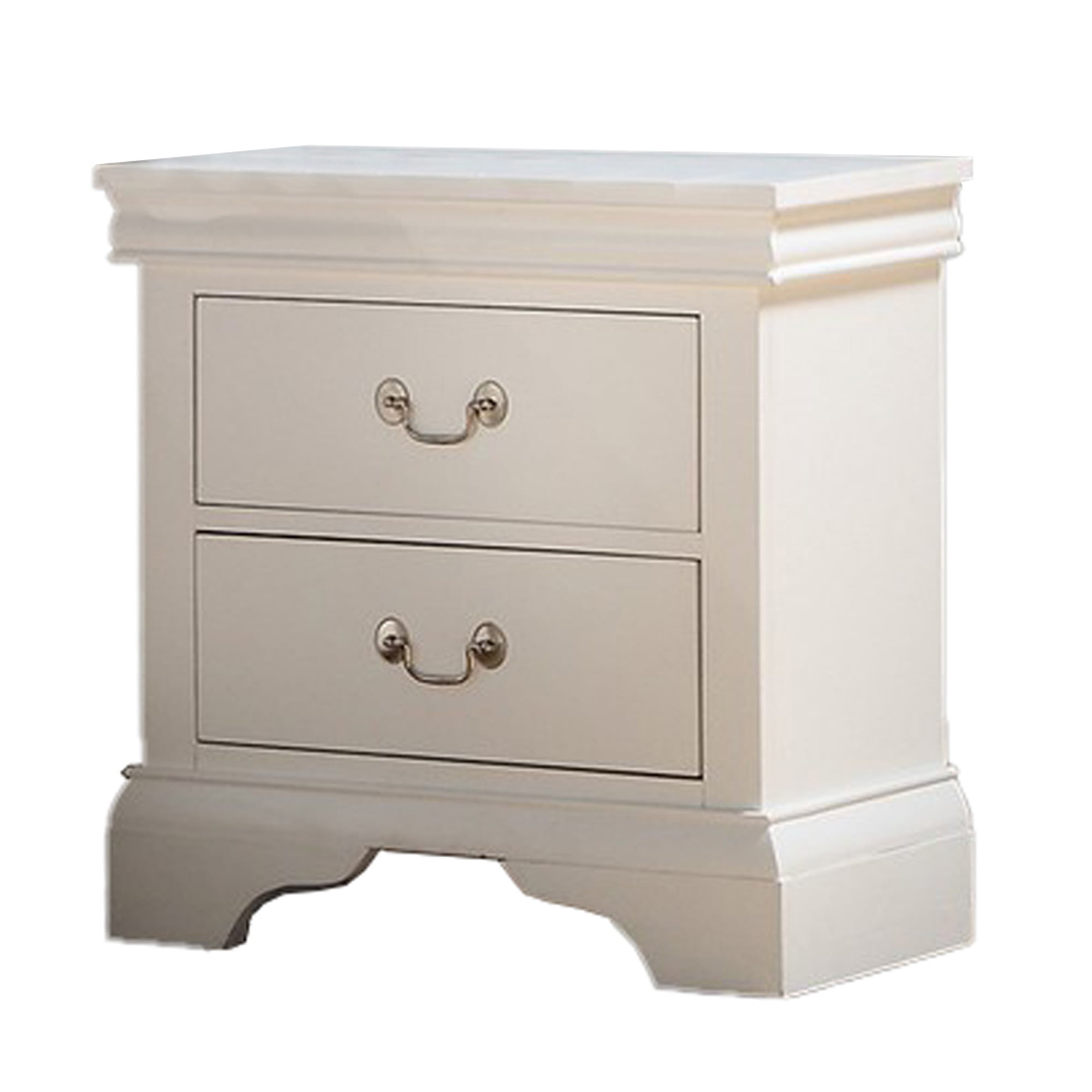 2 Drawer Wooden Nightstand with Panel Bracket Feet, White