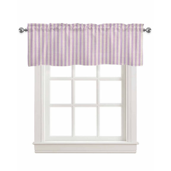 Purple Striped Kitchen Valances for Windows Farmhouse Linen Window Valance Curtain for Living Room Window Treatment Modern Simple Farmhouse Beige Vintage Valance Rod Pocket Topper Drape, 42 x 12 Inch