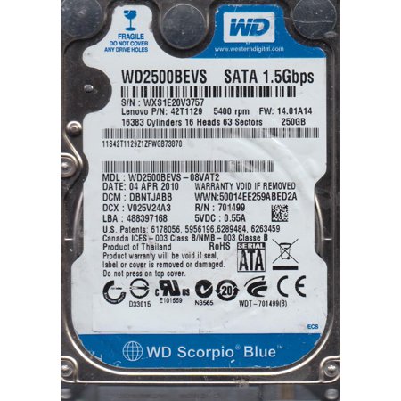 UPC 641676673817 product image for WD2500BEVS-08VAT2, DCM DBNTJABB, Western Digital 250GB SATA 2.5 Hard Drive | upcitemdb.com