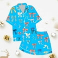 thumbnail image 4 of LIIPEE Girls Outfits Spring Summer Cute Cartoon Bowknot Printed Turndown Collar Button Short Sleeve Tshirts Shorts Pajamas Set Child Stylish Sleepwear Outfit,Sky Blue,10-11 Years, 4 of 4