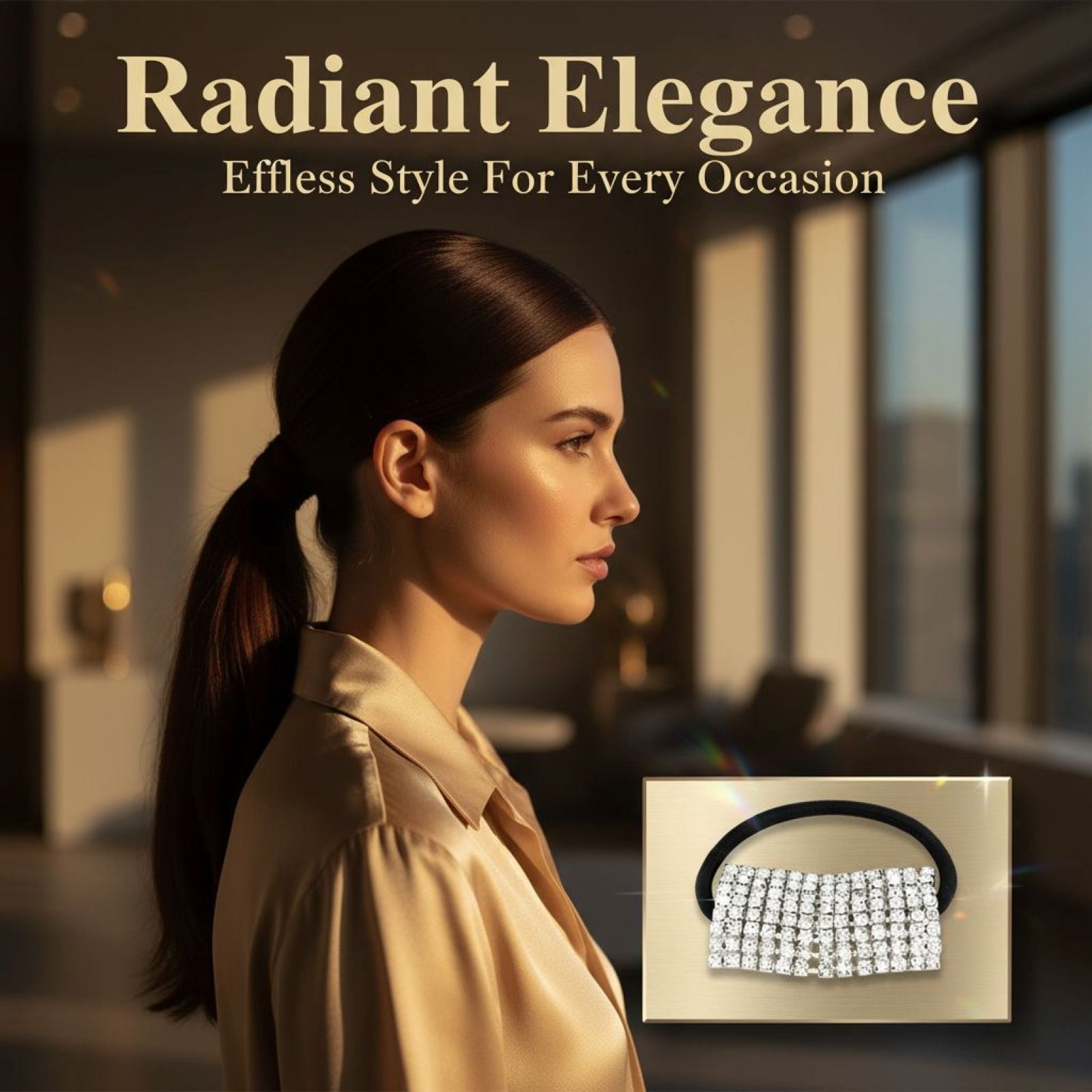 10 Pcs Rhinestone Hair Ties, Elastic Crystal Design Hair Accessories with Sparkling Gold Silver Metal Decor, Ponytail Holders for Women, 1.95 x 1.05 in Gem Decor, 0.42 oz Each