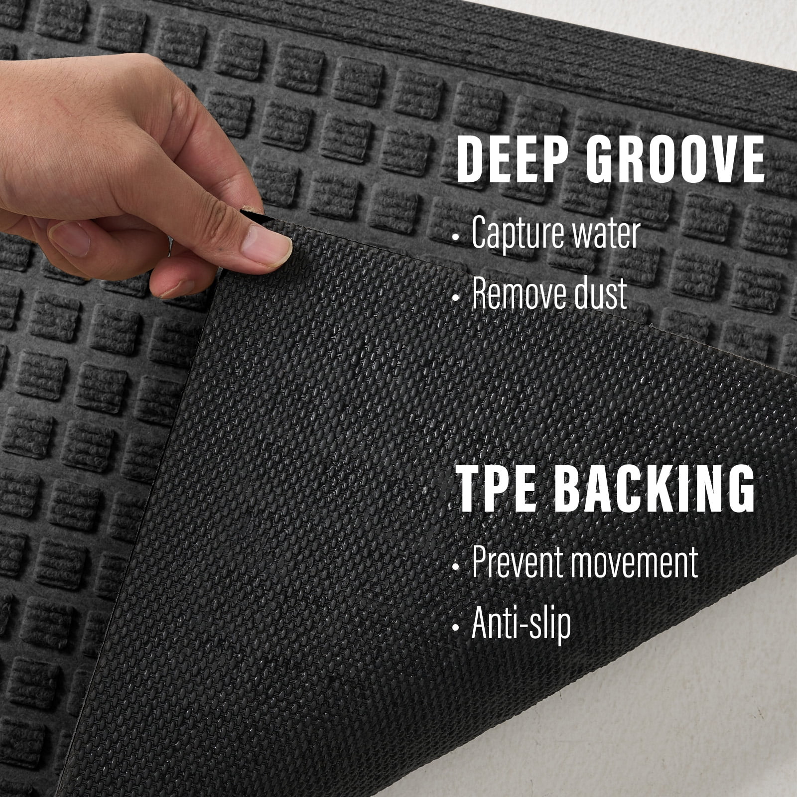 Front Doormat Non Slip Outdoor Mat 17"x29", Dirt Trapper TPE Welcome Mats Outdoor Indoor Rug, Durable Easy Clean Low Profile Doormat for Garage ,Entryway ,Patio ,High Traffic Areas, Grey