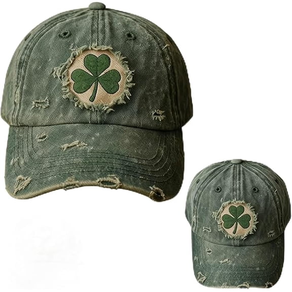 Vintage Shamrock Baseball Cap for Men & Women, Distressed Irish Hat with Embroidered Clover Patch – Adjustable Lucky Cap for St. Patrick’s Day, Everyday Wear & Gifts(1pcs)