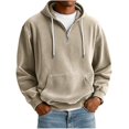 thumbnail image 2 of JUUYY Men's Quarter Zip Pullover Hoodies with Pocket Loose Fit Long Sleeve Casual Half Zipper Hooded Sweatshirt Fall Winter Outfit Beige S, 2 of 6