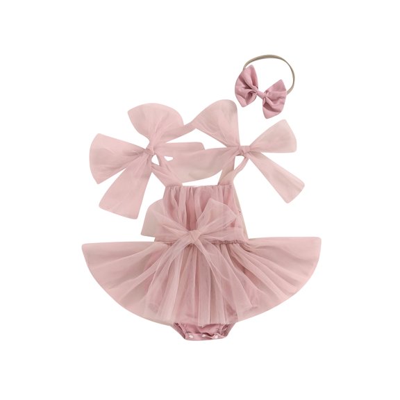 Bagilaanoe Newborn Baby Girl Rompers Dress Sleeveless Bodysuit Headband 3M 6M 12M 18M Infant Tulle Patchwork A-line Dresses
