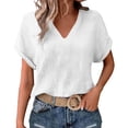 thumbnail image 3 of Admvng Womens Tops Fashionable Loose And Comfortable Short Sleeved V-neck Double-layer Wrinkled Solid Color Top Casual T-shirt S-2XL, 3 of 10