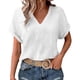 thumbnail image 1 of Camisetas Casuales de las Mujeres de Moda Suelta Manga Corta V-Cuello Superior con Doble Capa Arrugado Detalle, Suave Poliéster Color Sólido Blusa para el Uso Diario, Camisetas de Cuello en V de las, 1 of 9