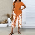 thumbnail image 2 of Capri Sets Women's 2-Piece Outfits Summer Short Sleeve Asymmetric Hem Top Wide-Leg Capri Pants Lounge Set Travel Airport Vacation Outfits, 2 of 4
