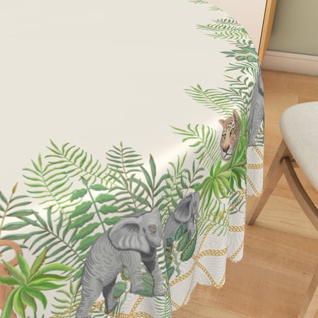 MIZHONA Jungle Animals Round Tablecloth,Country Beige Table Cloth for Kitchen Dinning Party Outdoor Decor,72"