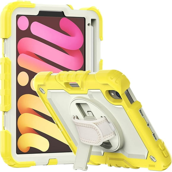 navor Rugged Cover Compatible with iPad Mini 6 (2021), Rotatable Kickstand Shoulder & Hand Strap Shockproof Heavy Duty Protective Case