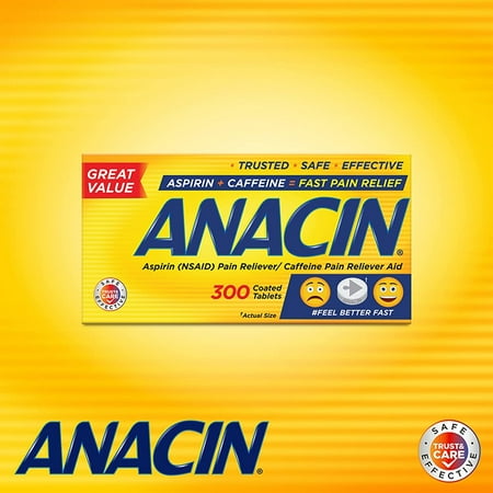 Anacin Fast Pain Relief Pain Reducer Aspirin Tablets, 300 Tablets