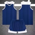 thumbnail image 4 of XINXIAOO Kids Sports Shorts Set Blue Boys Girls Basketball Jersey Outfit 2pc Breathable Lightweight Tracksuit Tank Top Track Shorts For Practice and Competition 5-6 Years, 4 of 6