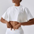 thumbnail image 2 of Camiseta para correr para mujer, manga corta, Color puro, cuello redondo, algodón transpirable, Top blanco 10/M, 2 of 7