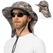 SUN CUBE Sun Hat for Men, Wide Brim Fishing Hat Neck Flap Cover Men Women, Hiking Safari, UV Sun Protection Summer Gardening Beach Camping UPF 50+, Camo Gray
