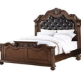 thumbnail image 6 of Luckynote Eastern King Bed Frame, Traditional Antique Design with Tufted Faux Leather Headboard, Wooden Frame for Master Bedroom, Cherry Finish, 6 of 8