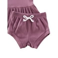 thumbnail image 3 of Franhais Baby Girls Solid Color Clothes Set, Ruffle Hem Short Sleeve O-neck Tops + Drawstring Shorts for Summer, 3 of 6