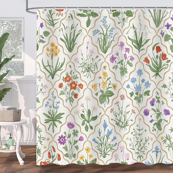 Green Botanical Shower Curtain fo Bathroom, Vintage Floral Flower Leaves Plant Black Bathroom Curtains Set Decor, Polyester Waterproof Shower Curtains with 12 Hooks, 60x72 Inch