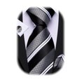 thumbnail image 1 of Conjunto de corbata Barry.Wang de rayas tejidas en seda con gemelos, 1 of 4
