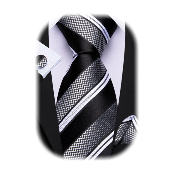 Conjunto de corbata Barry.Wang de rayas tejidas en seda con gemelos