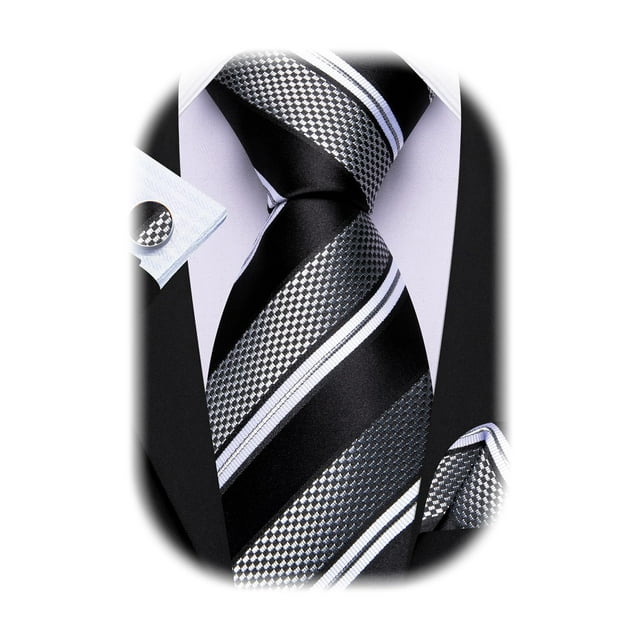 Conjunto de corbata Barry.Wang de rayas tejidas en seda con gemelos