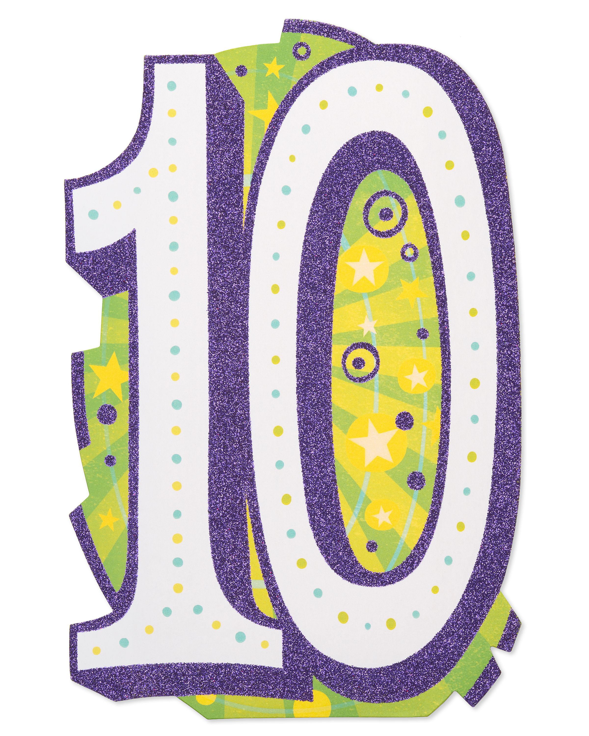 10 Today Happy 10th Birthday Greetings Card Stars Cupcake Lov Glitter Purple Ten 