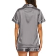 thumbnail image 4 of VV AVEORS Womens Silky Satin Pajamas Set Short Sleeve Button Down Comfort Soft Sleepwear 2 Piece Lounge Set Pj Set Gray 4XL, 4 of 4