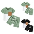 thumbnail image 6 of Gerichy Toddler Kids Boy Shorts Clothing Set 0 6 12 18 24 Months 2T 3T Baby Boys Summer Clothes Toddler Outfits Short Sleeve Contrast Color T shirt Tops + Solid Color Drawstring Shorts Set for Party, 6 of 6