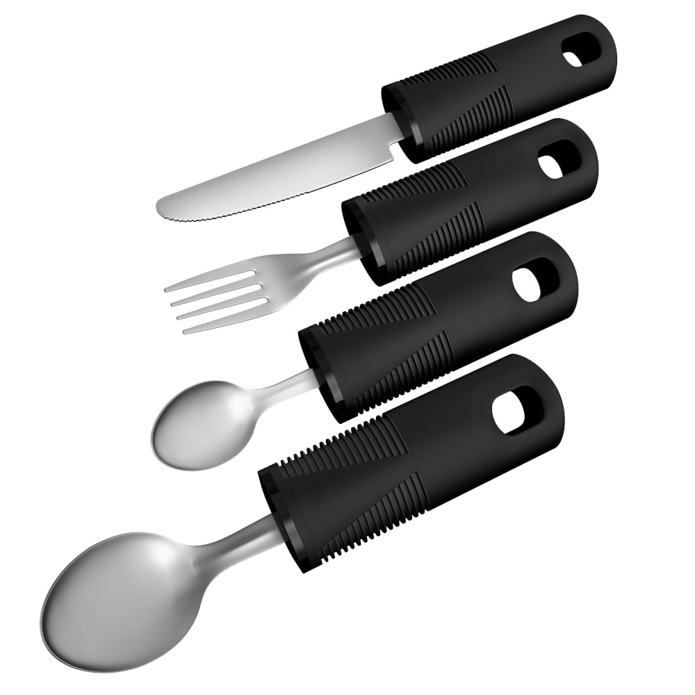 Elder Essentials Adaptive Utensils 4Piece Wide and NonWeighted