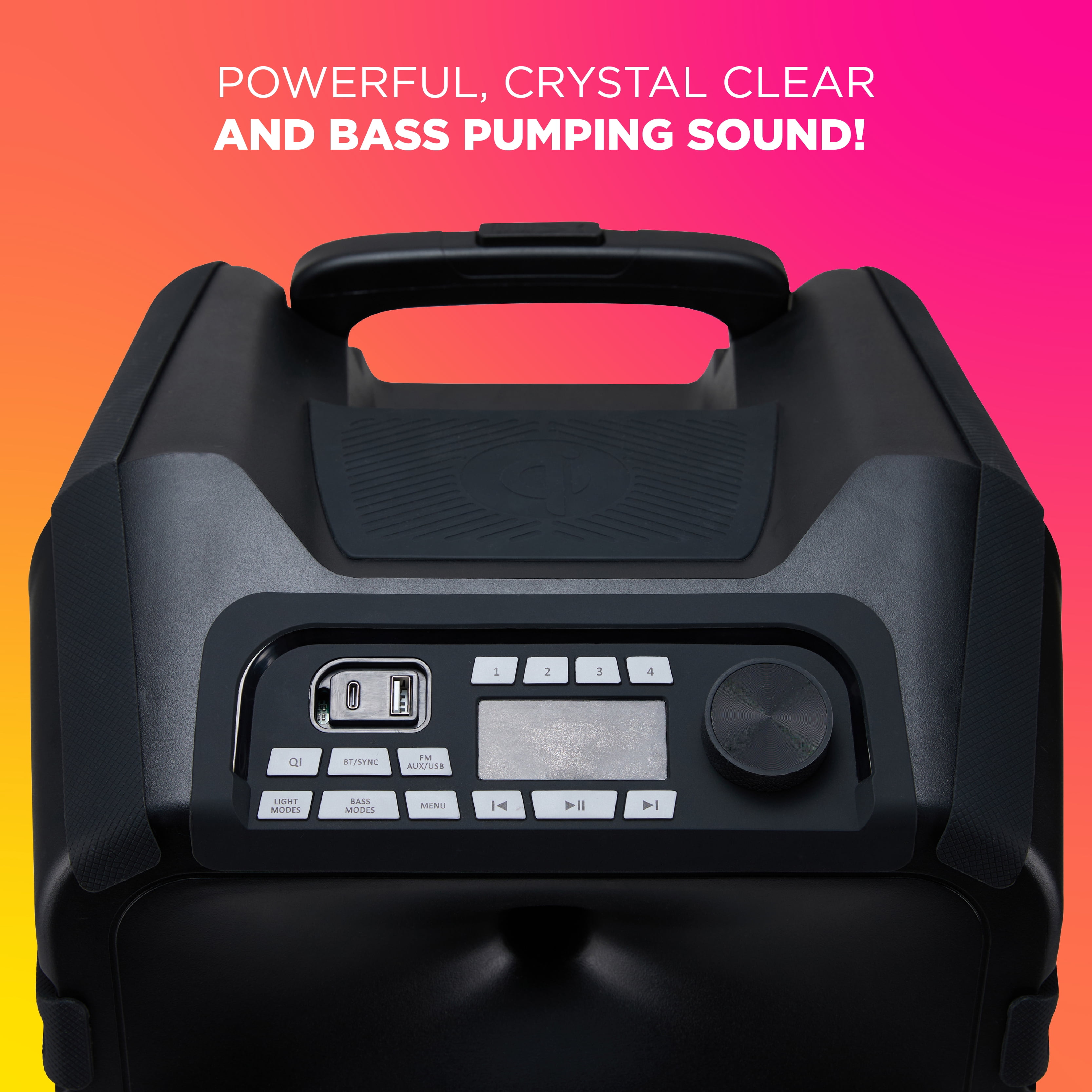 Altec Lansing Sonic Boom 180 Bluetooth Party Speaker, 180W IP67 Waterproof Portable Outdoor Speaker Up to 14 Hours Battery, LED Lights High Power DJ Sound System with Qi Wireless Charging