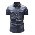 thumbnail image 3 of ALLLIST Men Shirts Short Sleeve Cowboy with Pockets Button Down Shirts Casual Plain Blue Men's Clothes, 3 of 8