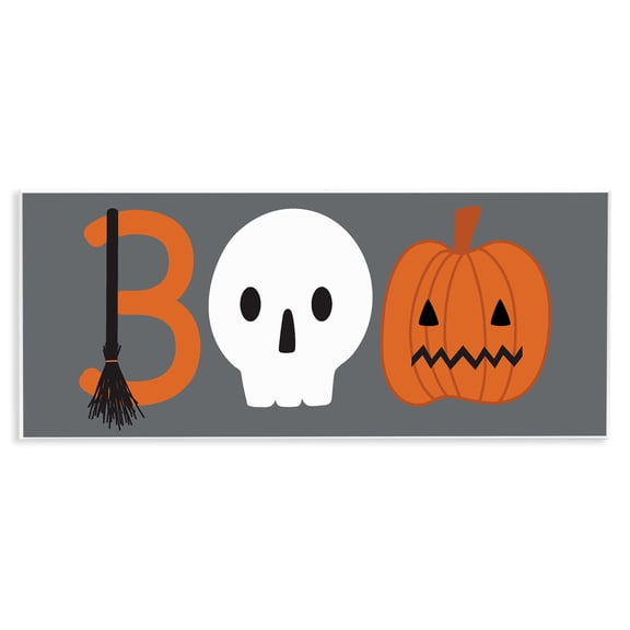 Stupell Industries Boo Halloween Fun Typography Quotes and Sayings Painting Unframed Art Print Wall Art, 17 x 7