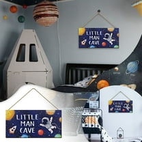 Little Man Cave Sign Space Boys Room Decor, Astronaut Theme Bedroom Nursery Decor Hanging Wall Art, Wooden Plaque Outer Space Decor for Toddler Boys Room Kids Playroom Decorations