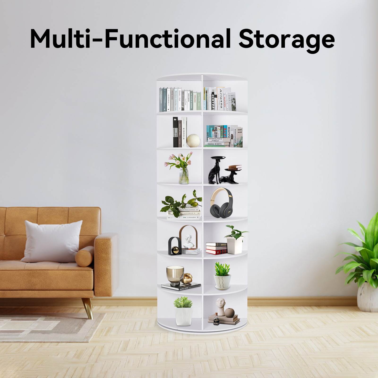 7-Tier Spinning Shoe Rack, 360° Rotating Shoe Organizer Tower, Vertical Carousel Storage for Shoes and Handbags
