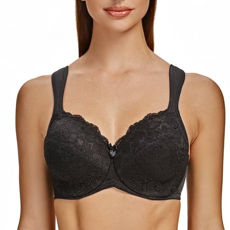 MELENECA Women s Floral Lace Non-Padded Minimizer Full coverage Underwire Bra Black-Lace 40C