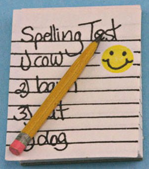 Dollhouse Miniature Spelling Test with a Pencil